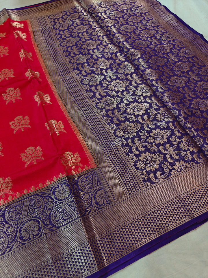 RED RUSSIAN SILK WITH NAVY BLUE BORDER