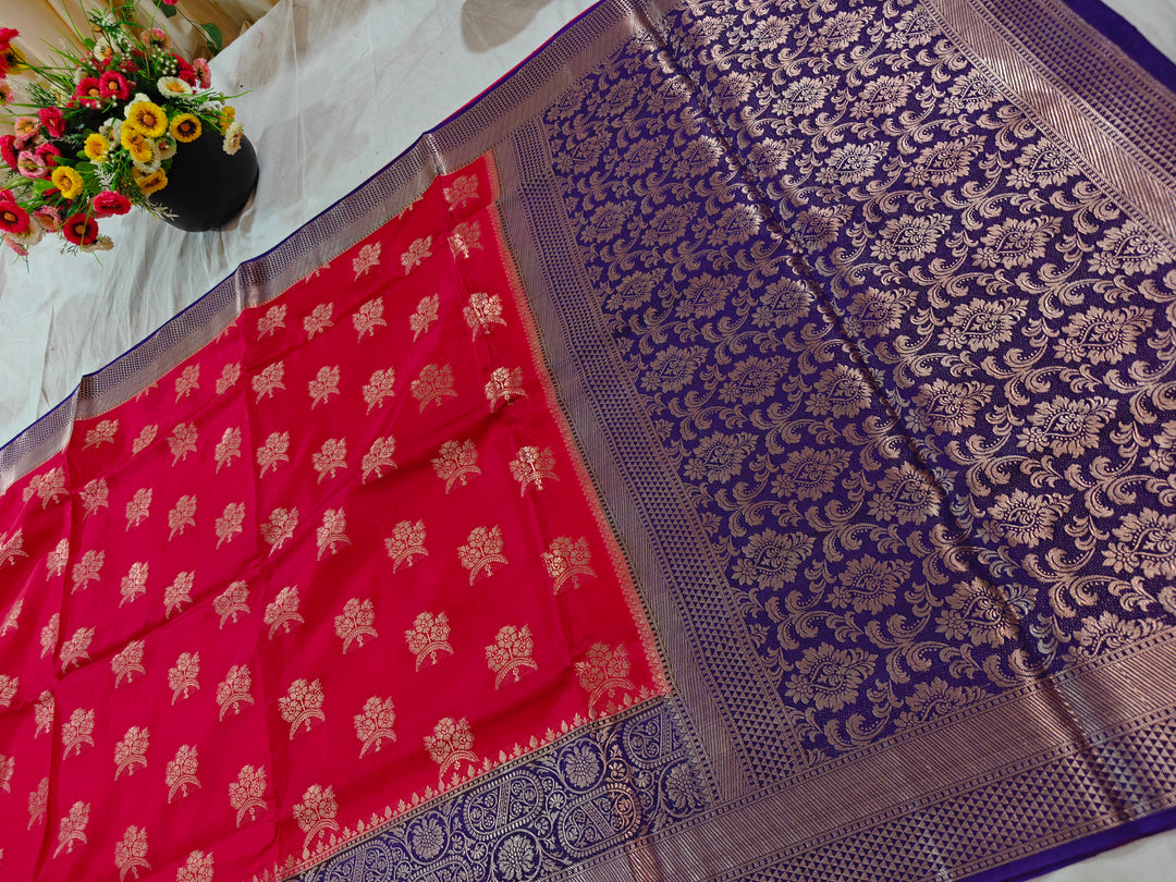 RED RUSSIAN SILK WITH NAVY BLUE BORDER