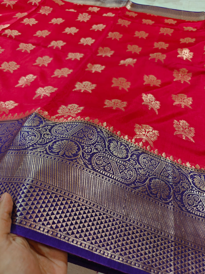 RED RUSSIAN SILK WITH NAVY BLUE BORDER