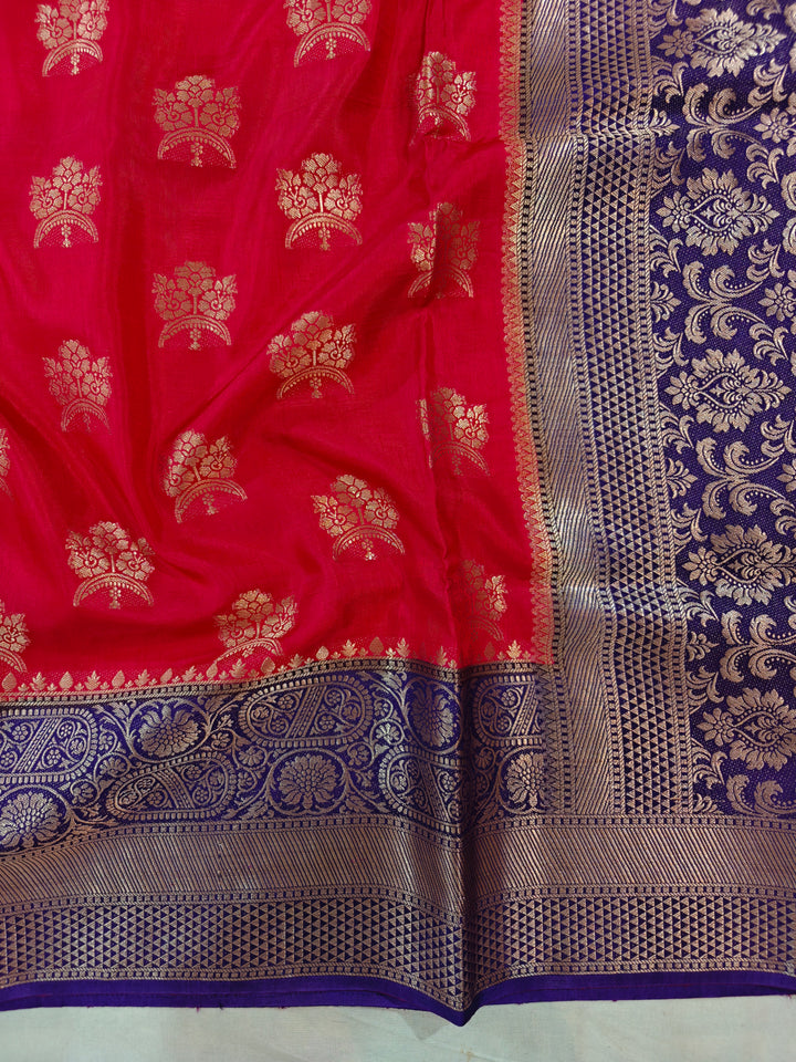 RED RUSSIAN SILK WITH NAVY BLUE BORDER