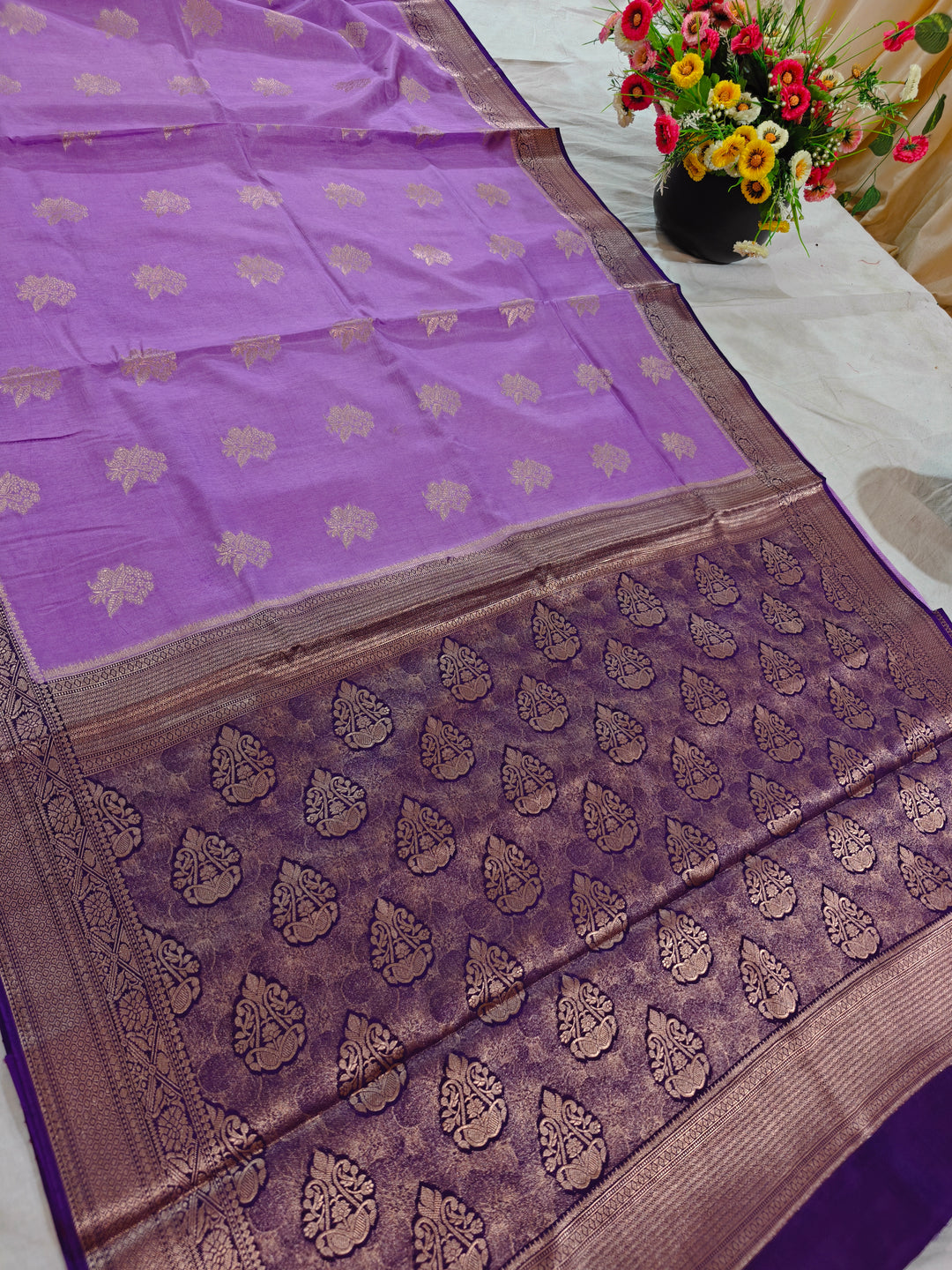 LAVENDER RUSSIAN SILK WITH PURPLE BORDER
