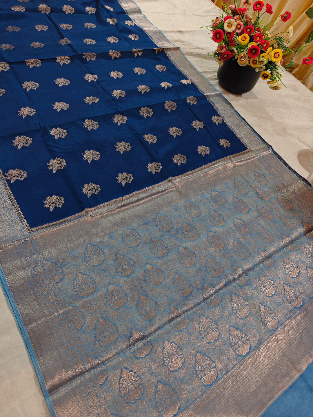 GERMAN BLUE RUSSIAN SILK WITH SKY BLUE BORDER