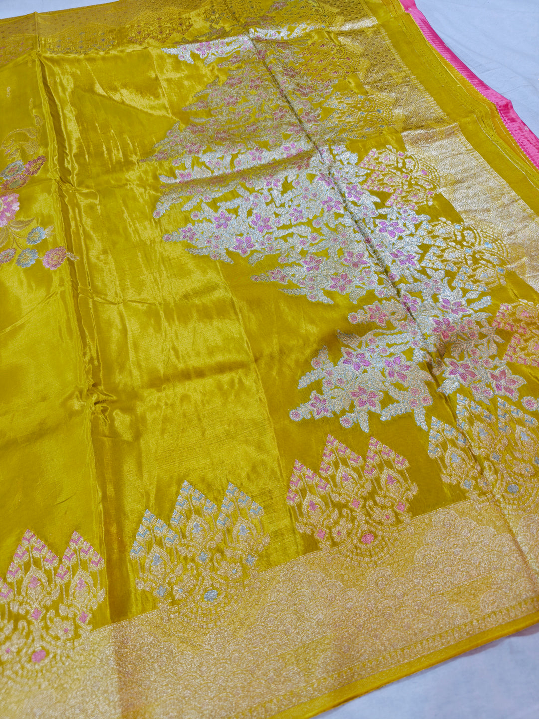 KOREAN SILK IN GOLD COLOUR WITH MULTI BOOTA