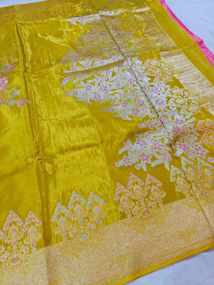 KOREAN SILK IN GOLD COLOUR WITH MULTI BOOTA