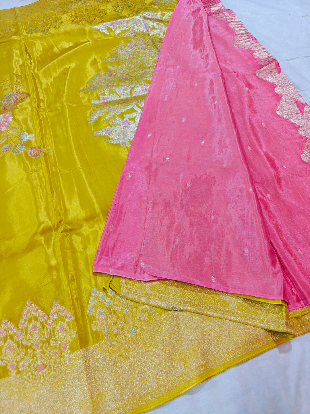 KOREAN SILK IN GOLD COLOUR WITH MULTI BOOTA