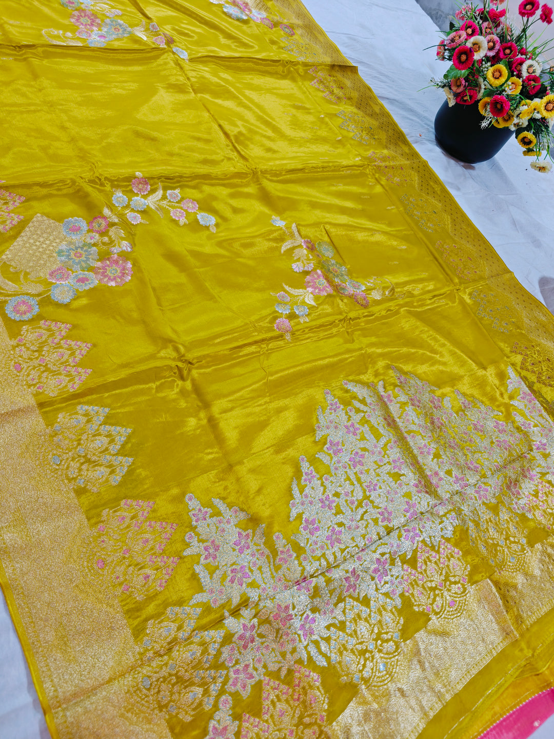 KOREAN SILK IN GOLD COLOUR WITH MULTI BOOTA