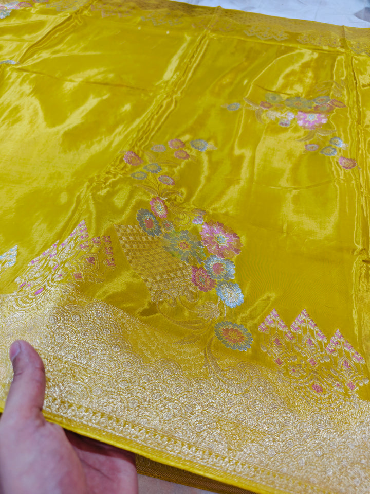 KOREAN SILK IN GOLD COLOUR WITH MULTI BOOTA