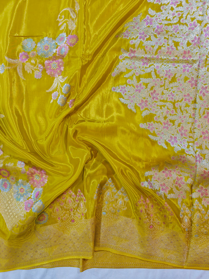 KOREAN SILK IN GOLD COLOUR WITH MULTI BOOTA