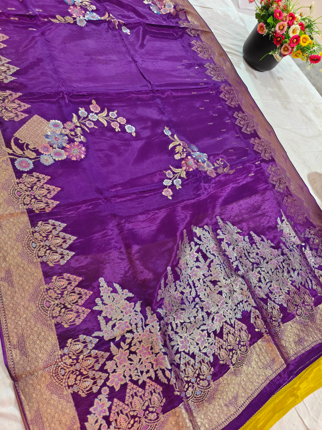 KOREAN SILK IN PURPLE WITH MULTI BOOTA