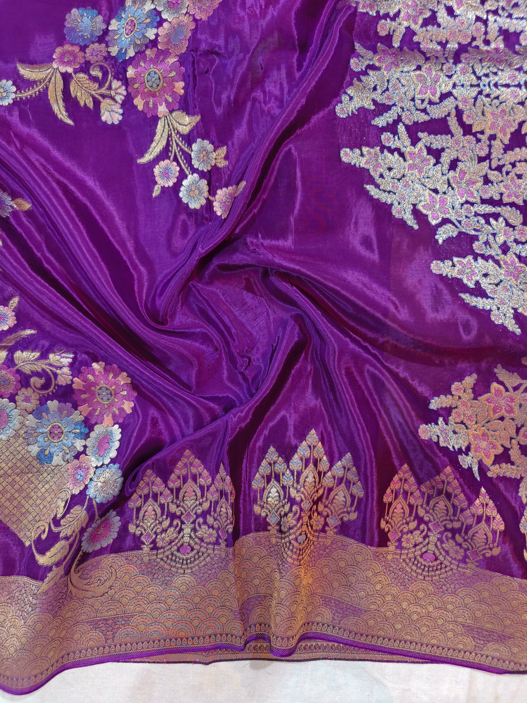KOREAN SILK IN PURPLE WITH MULTI BOOTA