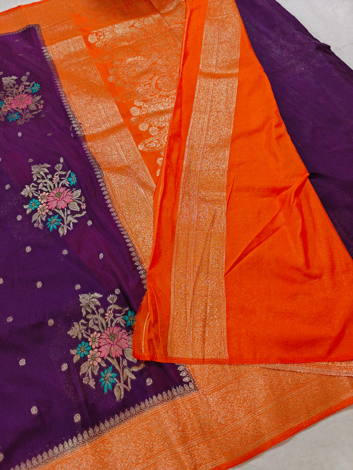 VINE KHADDI GEORGETTE WITH ORANGE BORDER PANCHRANG BOOTA