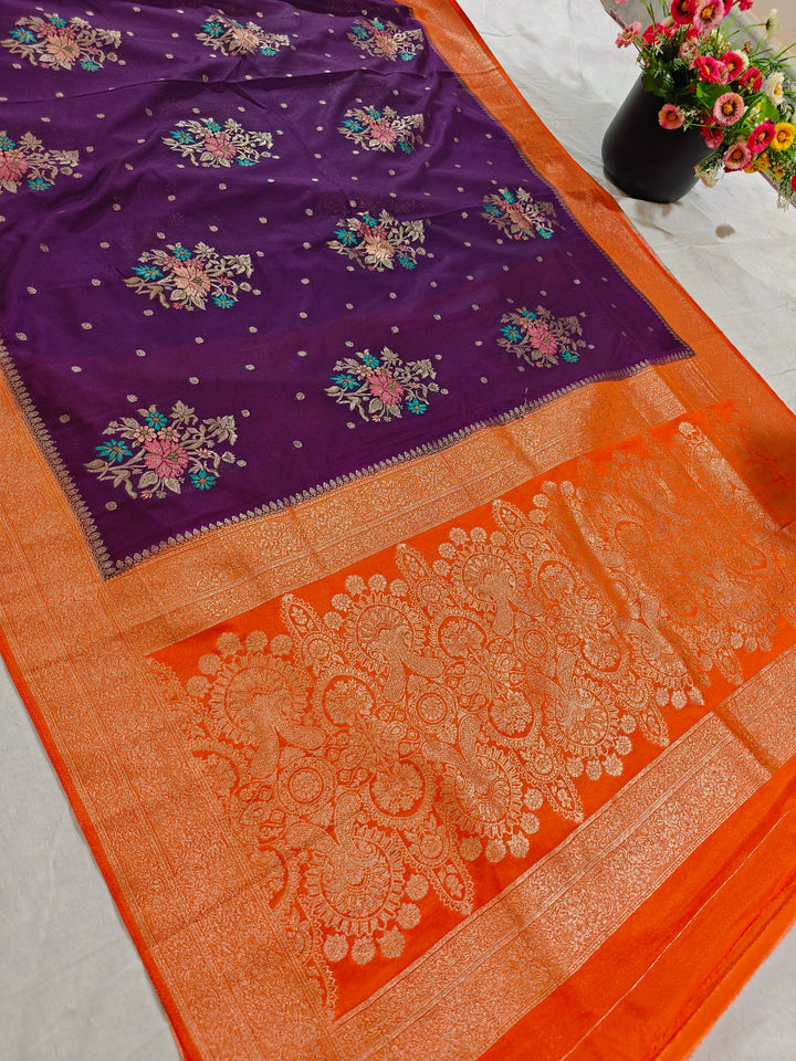 VINE KHADDI GEORGETTE WITH ORANGE BORDER PANCHRANG BOOTA