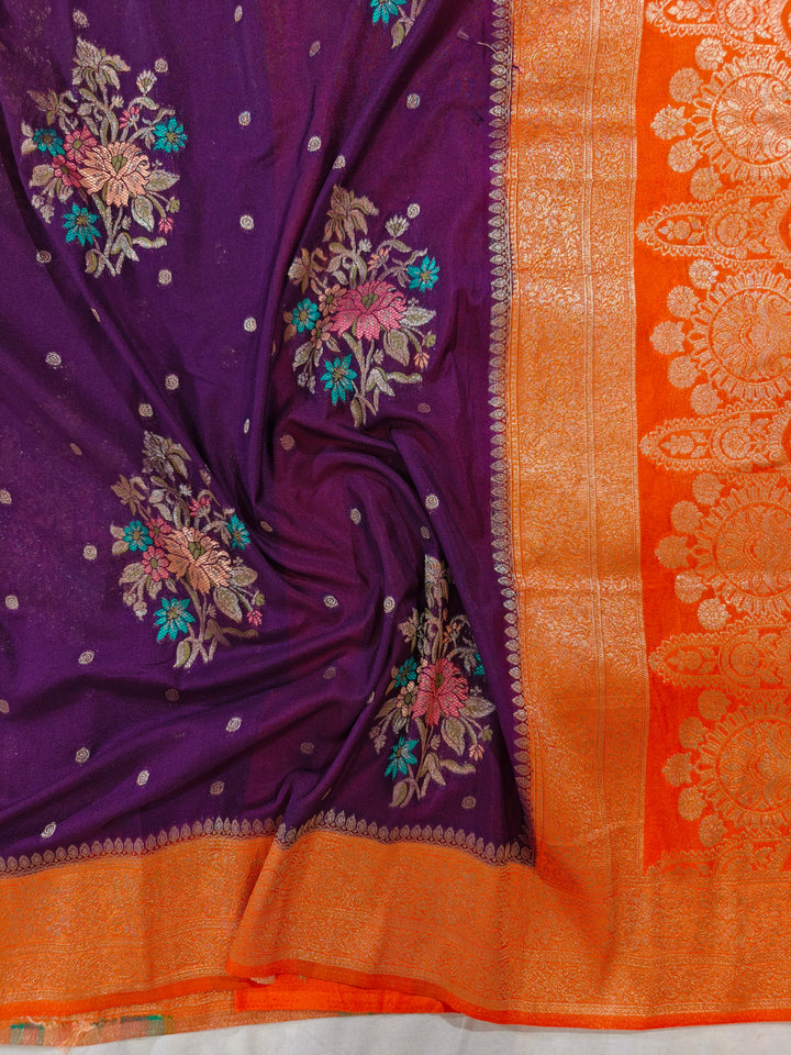 VINE KHADDI GEORGETTE WITH ORANGE BORDER PANCHRANG BOOTA