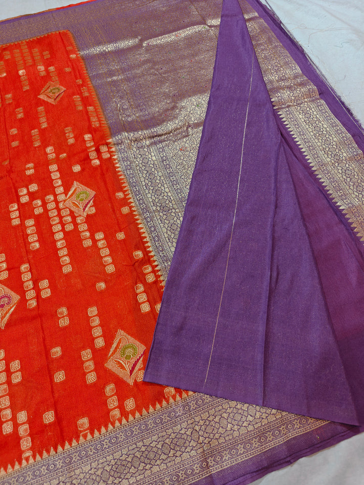 TANGY ORANGE KHADDI GEROGETTE WITH LAVENDER BORDER