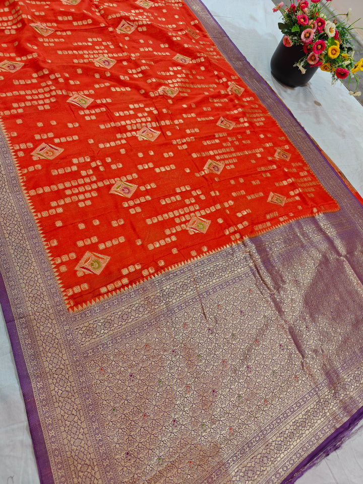 TANGY ORANGE KHADDI GEROGETTE WITH LAVENDER BORDER