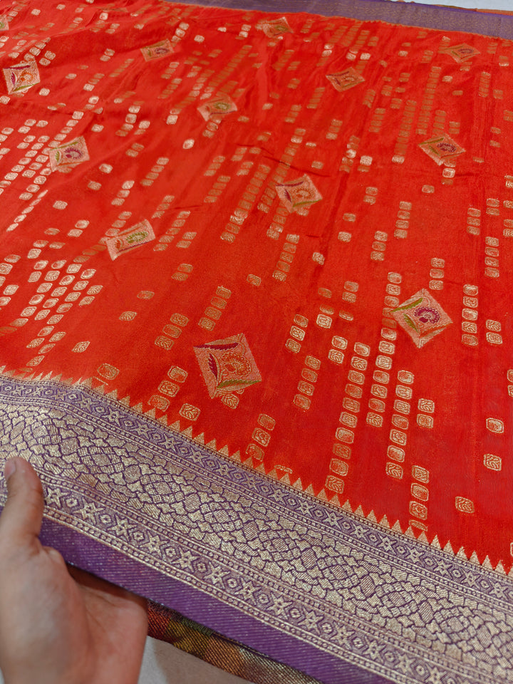 TANGY ORANGE KHADDI GEROGETTE WITH LAVENDER BORDER