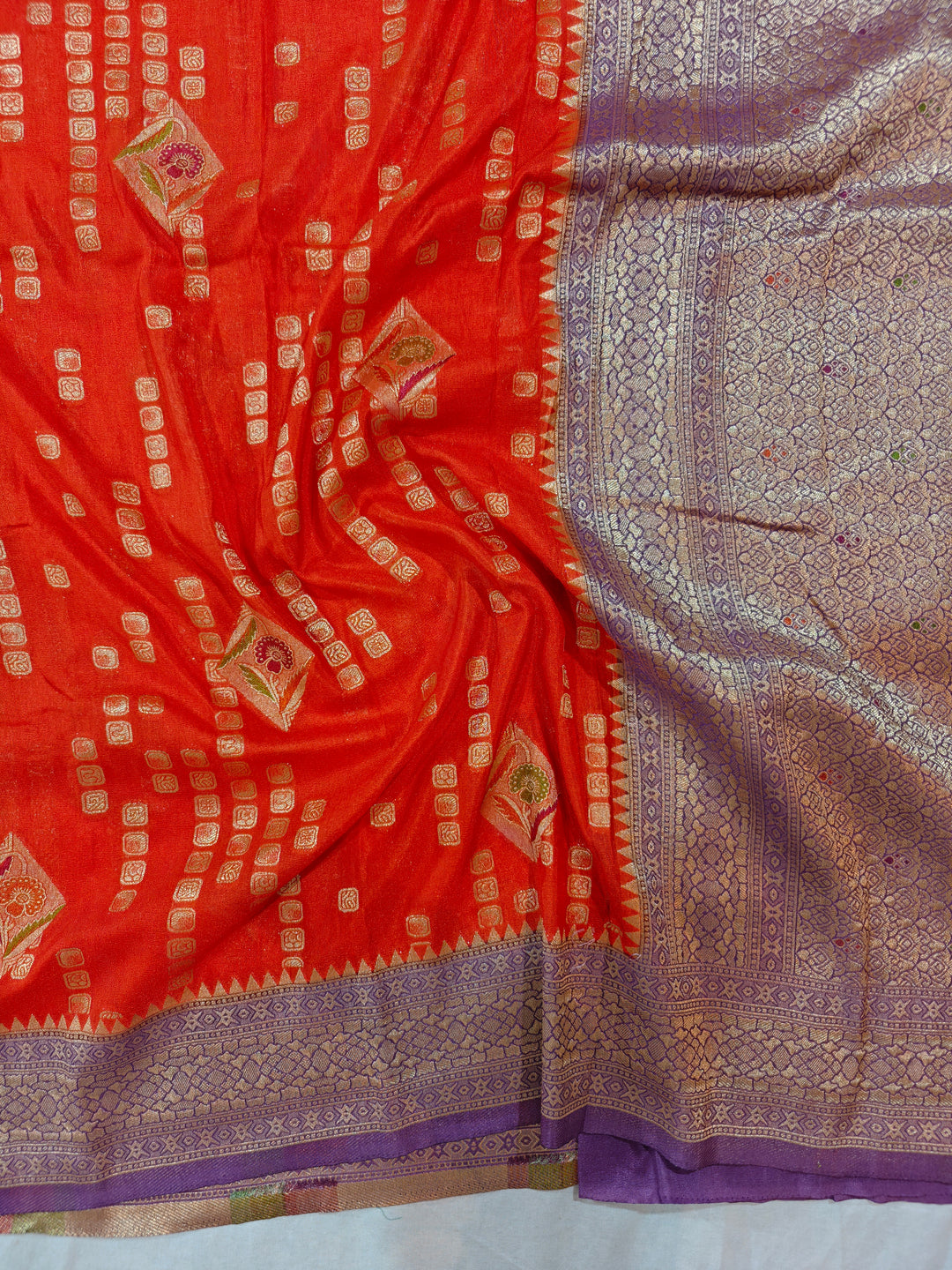 TANGY ORANGE KHADDI GEROGETTE WITH LAVENDER BORDER