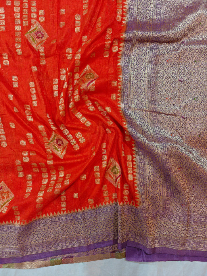 TANGY ORANGE KHADDI GEROGETTE WITH LAVENDER BORDER