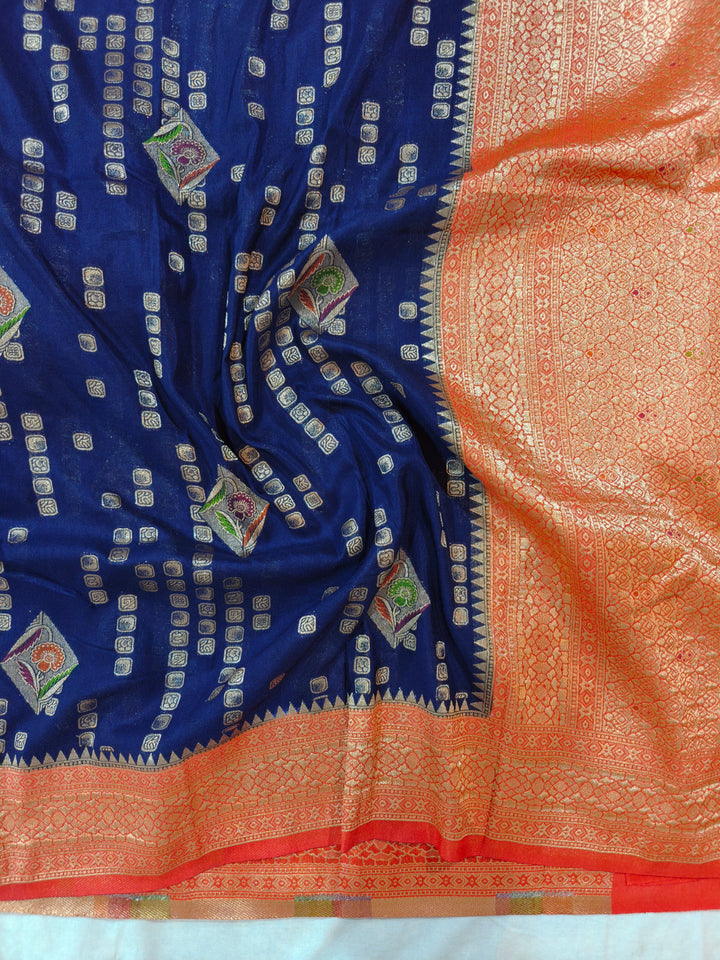 NAVY BLUE KHADDI GEORGETTE WITH RED BORDER