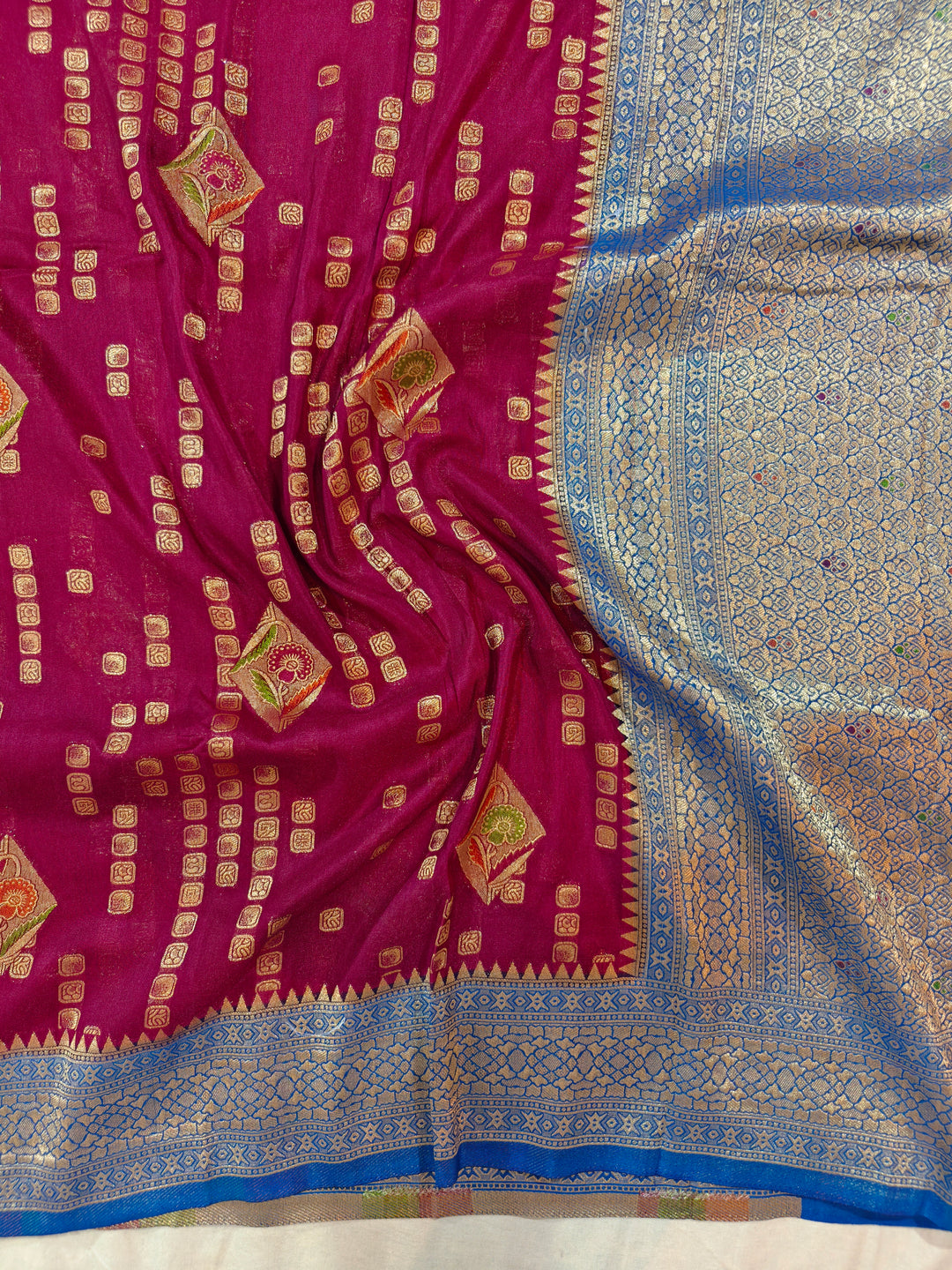 GARNET COLOUR KHADDI GEORGETTE WITH ROYAL BLUE BORDER