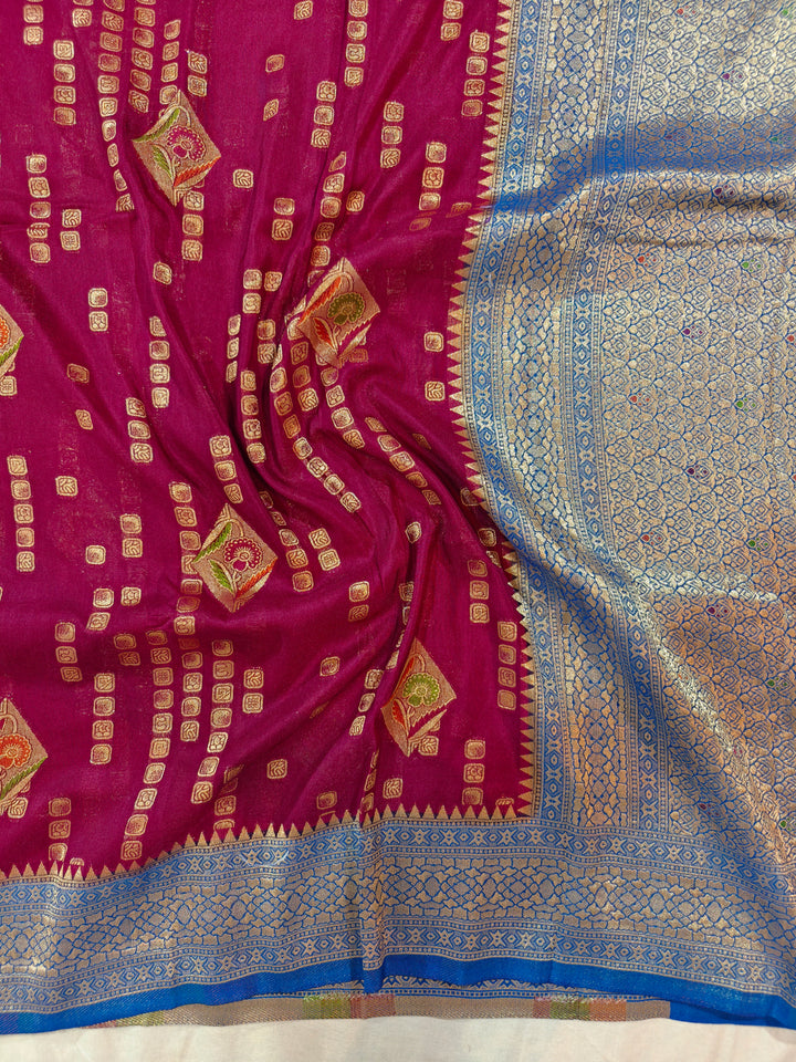 GARNET COLOUR KHADDI GEORGETTE WITH ROYAL BLUE BORDER