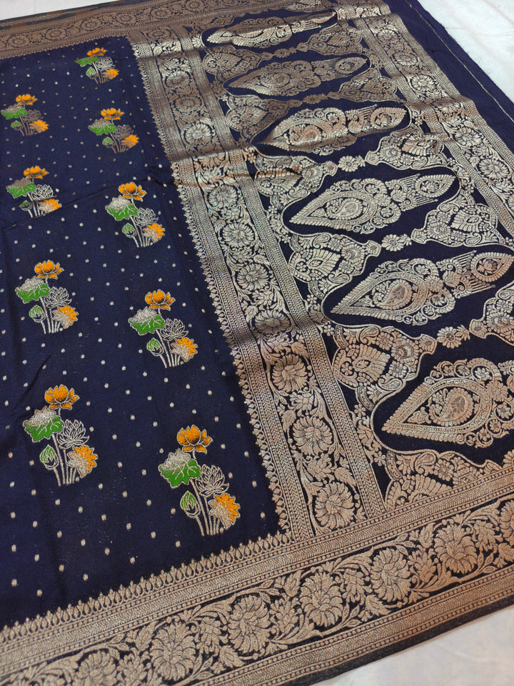 DARK NAVY BLUE KHADDI GEORGETTE WITH PANCHRANG BOOTA