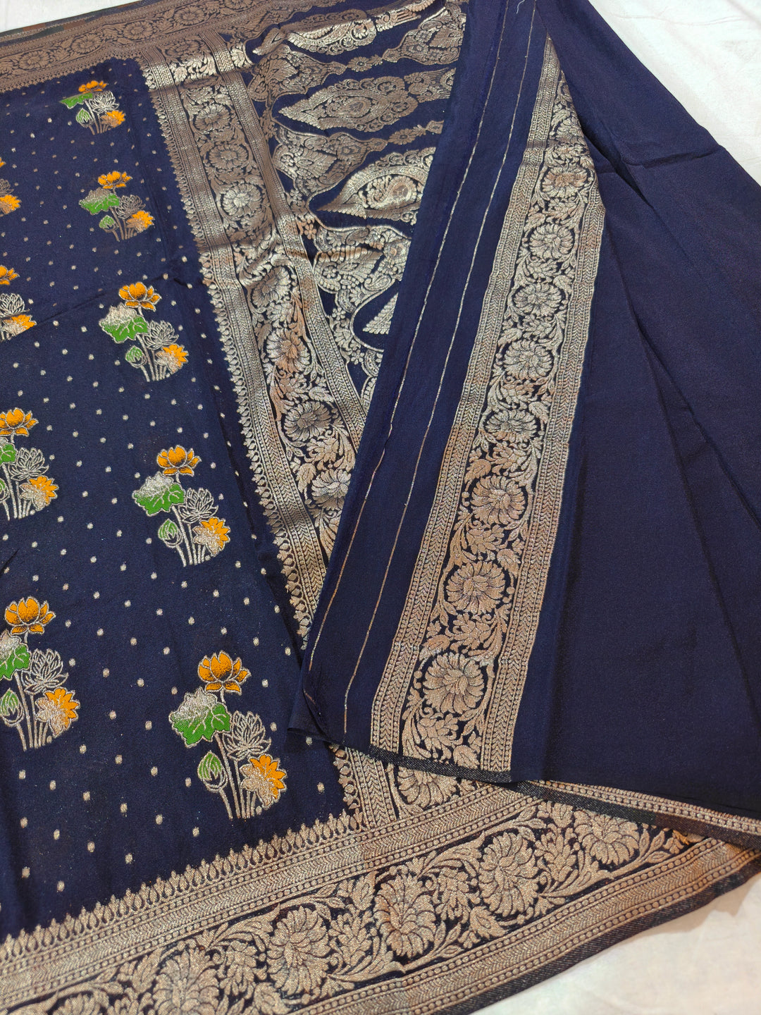 DARK NAVY BLUE KHADDI GEORGETTE WITH PANCHRANG BOOTA