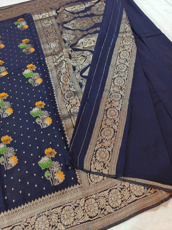 DARK NAVY BLUE KHADDI GEORGETTE WITH PANCHRANG BOOTA