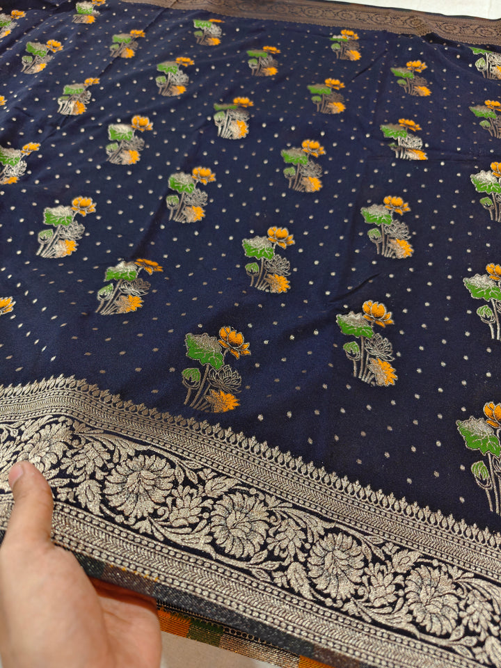 DARK NAVY BLUE KHADDI GEORGETTE WITH PANCHRANG BOOTA