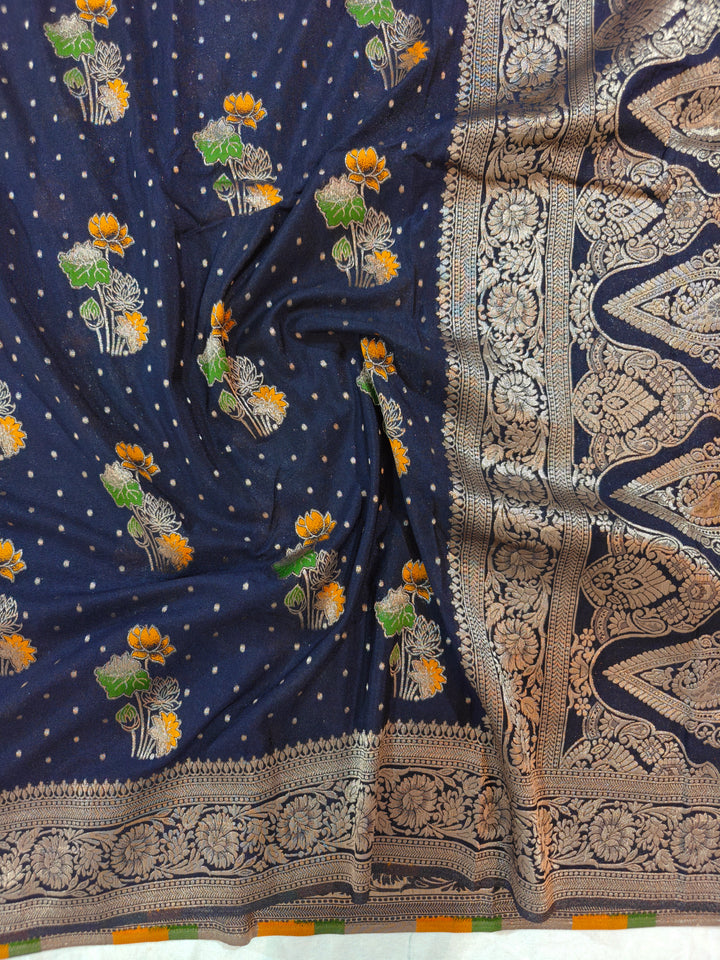 DARK NAVY BLUE KHADDI GEORGETTE WITH PANCHRANG BOOTA
