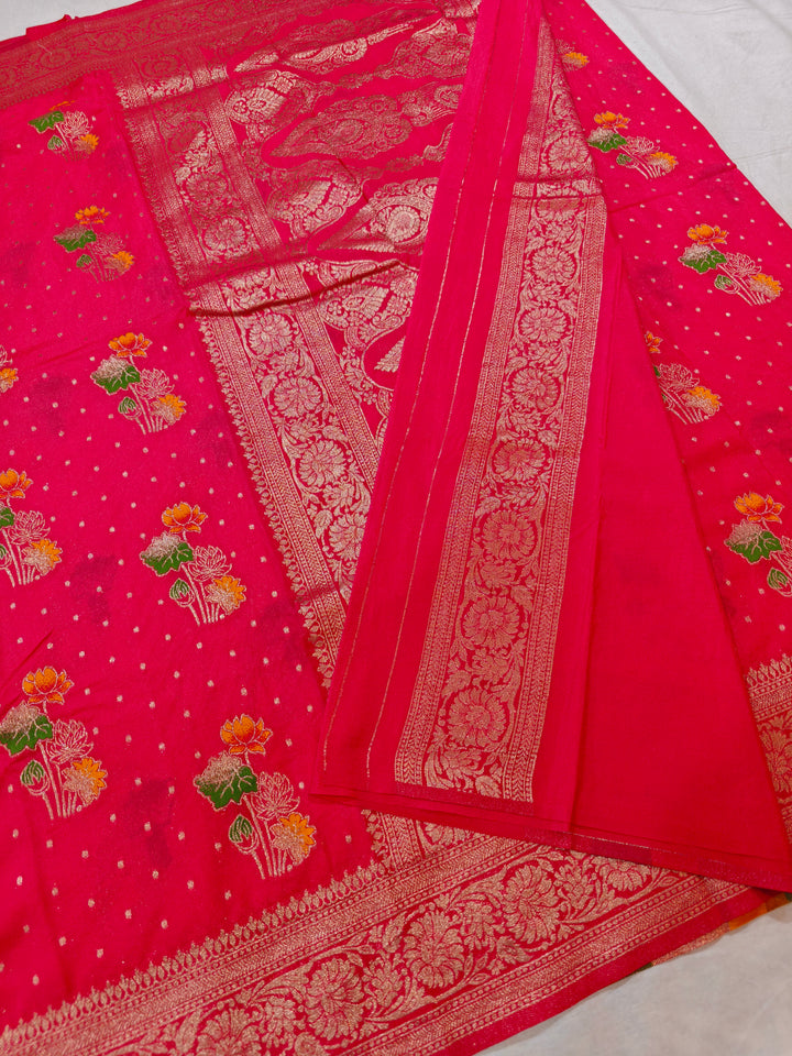 CHERRY RED KHADDI GEORGETTE PANCHRANG BOOTA