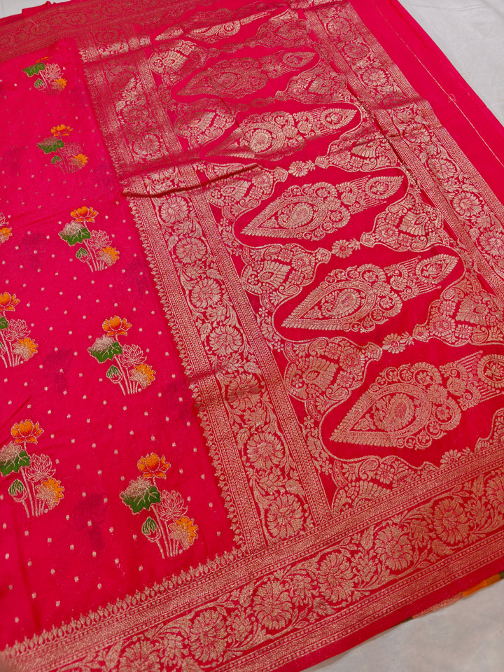 CHERRY RED KHADDI GEORGETTE PANCHRANG BOOTA