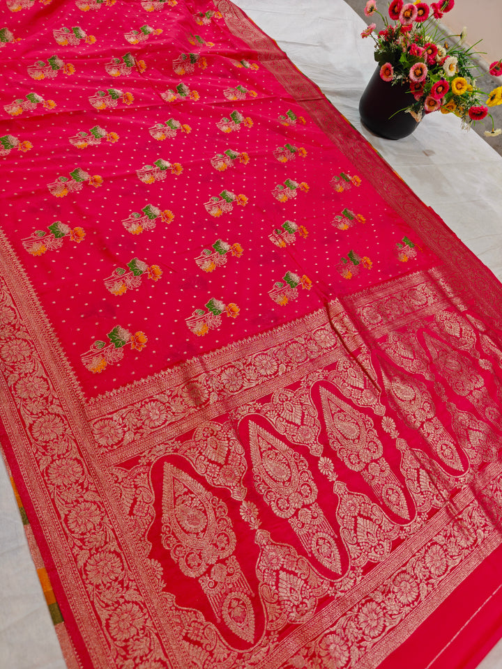 CHERRY RED KHADDI GEORGETTE PANCHRANG BOOTA