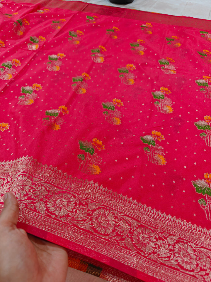 CHERRY RED KHADDI GEORGETTE PANCHRANG BOOTA