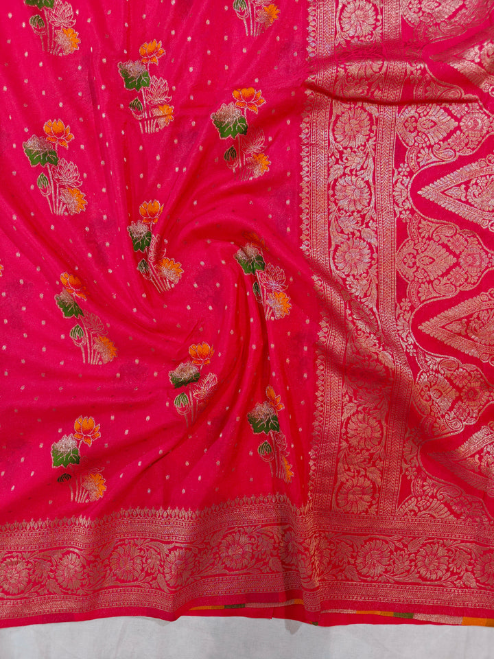 CHERRY RED KHADDI GEORGETTE PANCHRANG BOOTA