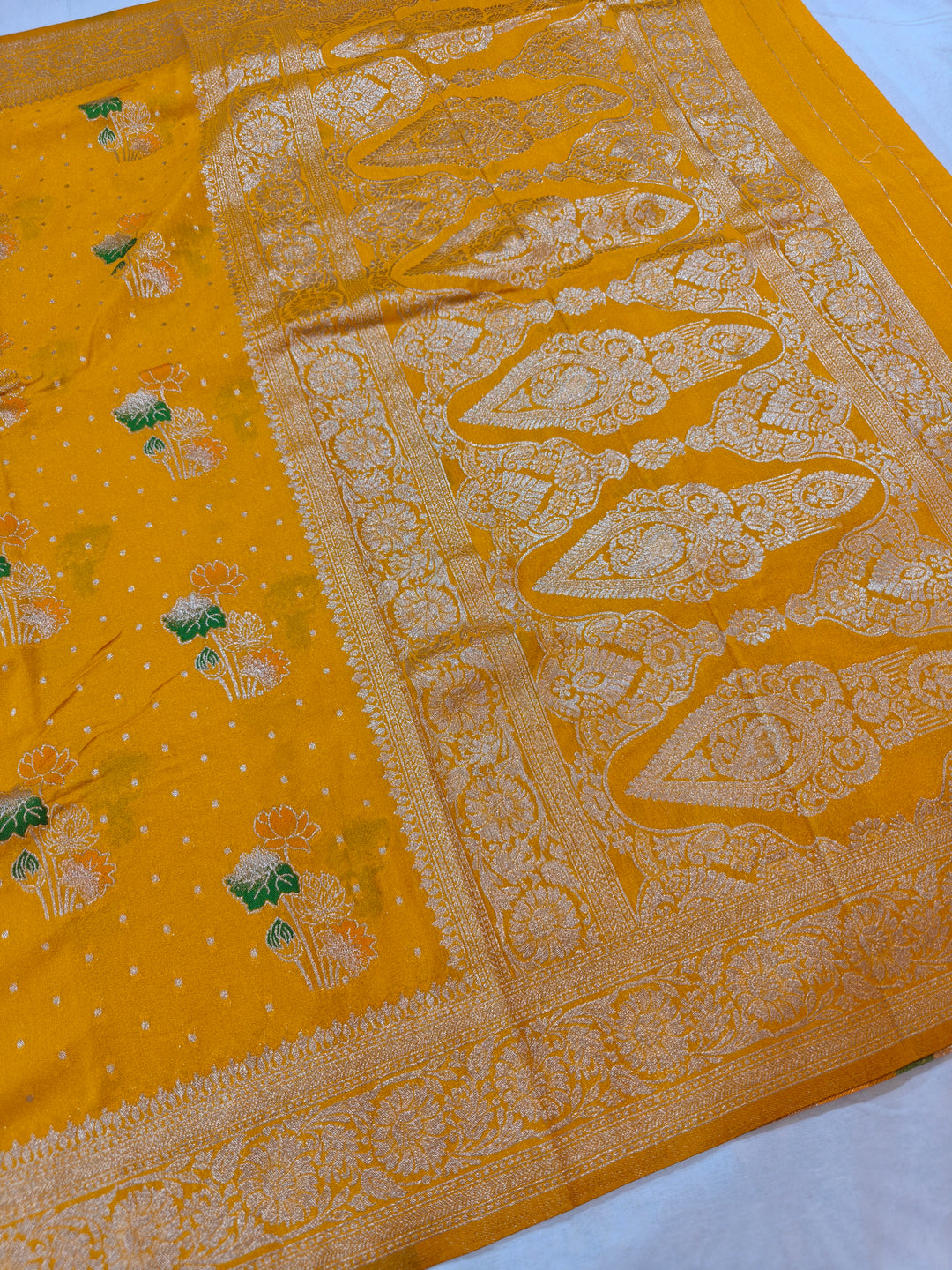 MUSTARD GOLD KHADDI GEORGETTE WITH PANCHRANG BOOTA