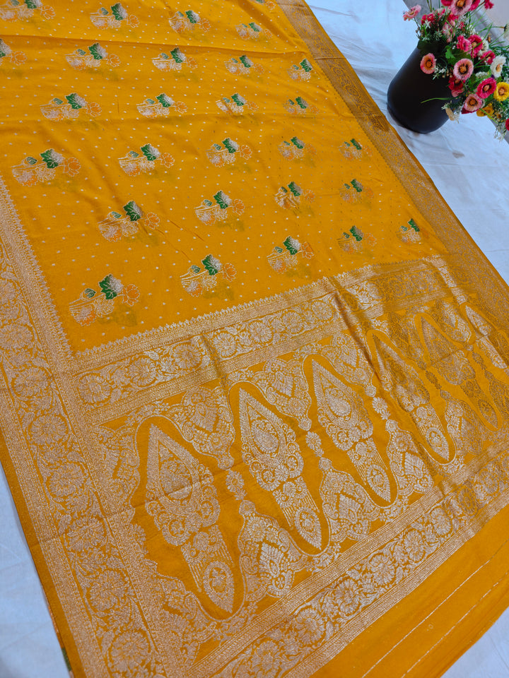 MUSTARD GOLD KHADDI GEORGETTE WITH PANCHRANG BOOTA