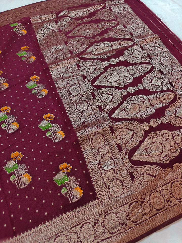 GARNET KHADDI GEORGETTE WITH PANCHRANG BOOTA