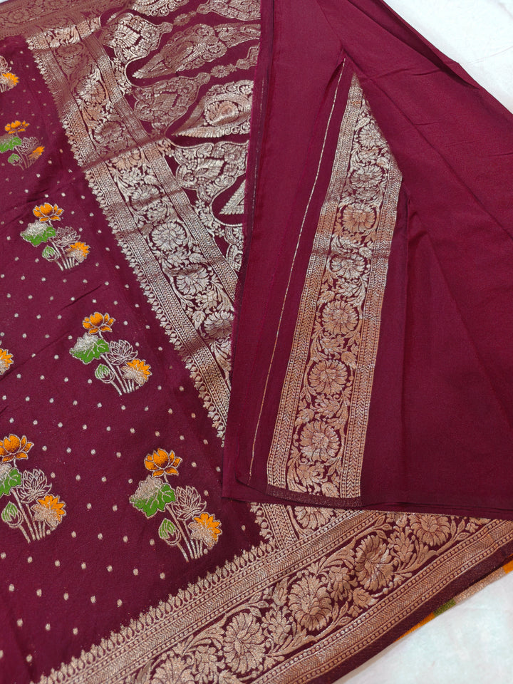 GARNET KHADDI GEORGETTE WITH PANCHRANG BOOTA
