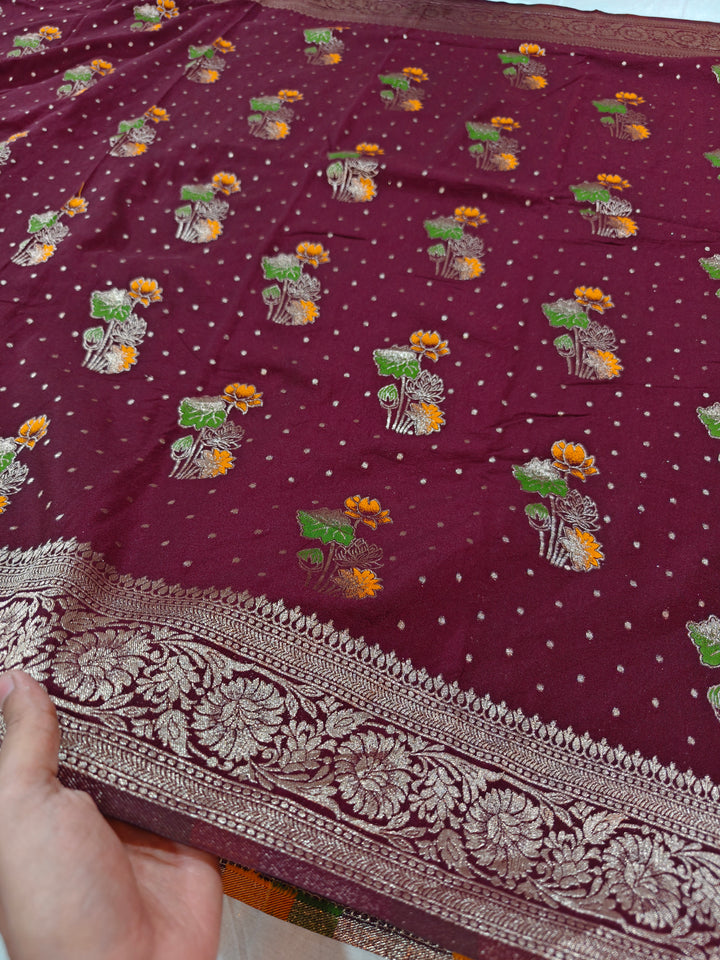 GARNET KHADDI GEORGETTE WITH PANCHRANG BOOTA