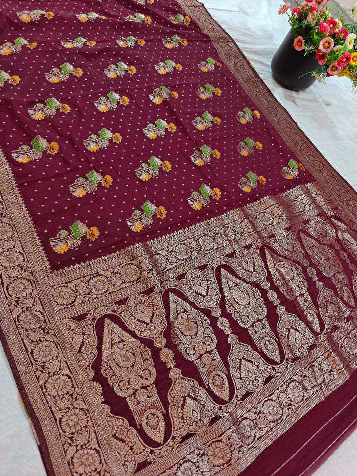 GARNET KHADDI GEORGETTE WITH PANCHRANG BOOTA