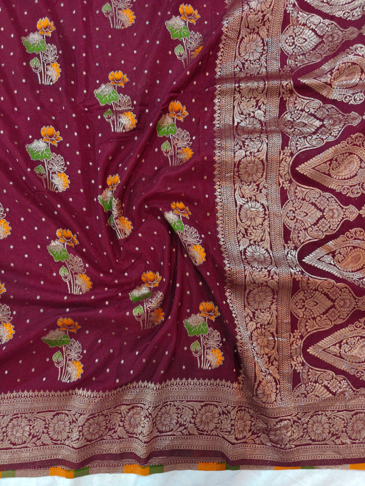 GARNET KHADDI GEORGETTE WITH PANCHRANG BOOTA