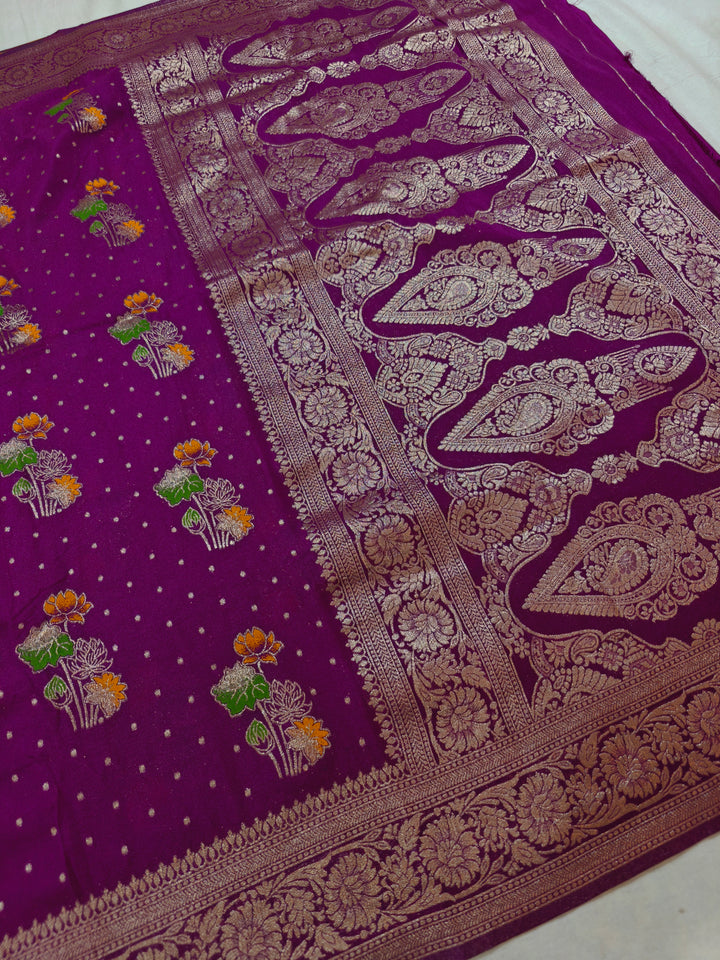 KHADDI GEORGETTE IN MAGENTA COLOUR WITH PANCHRANG BOOTA