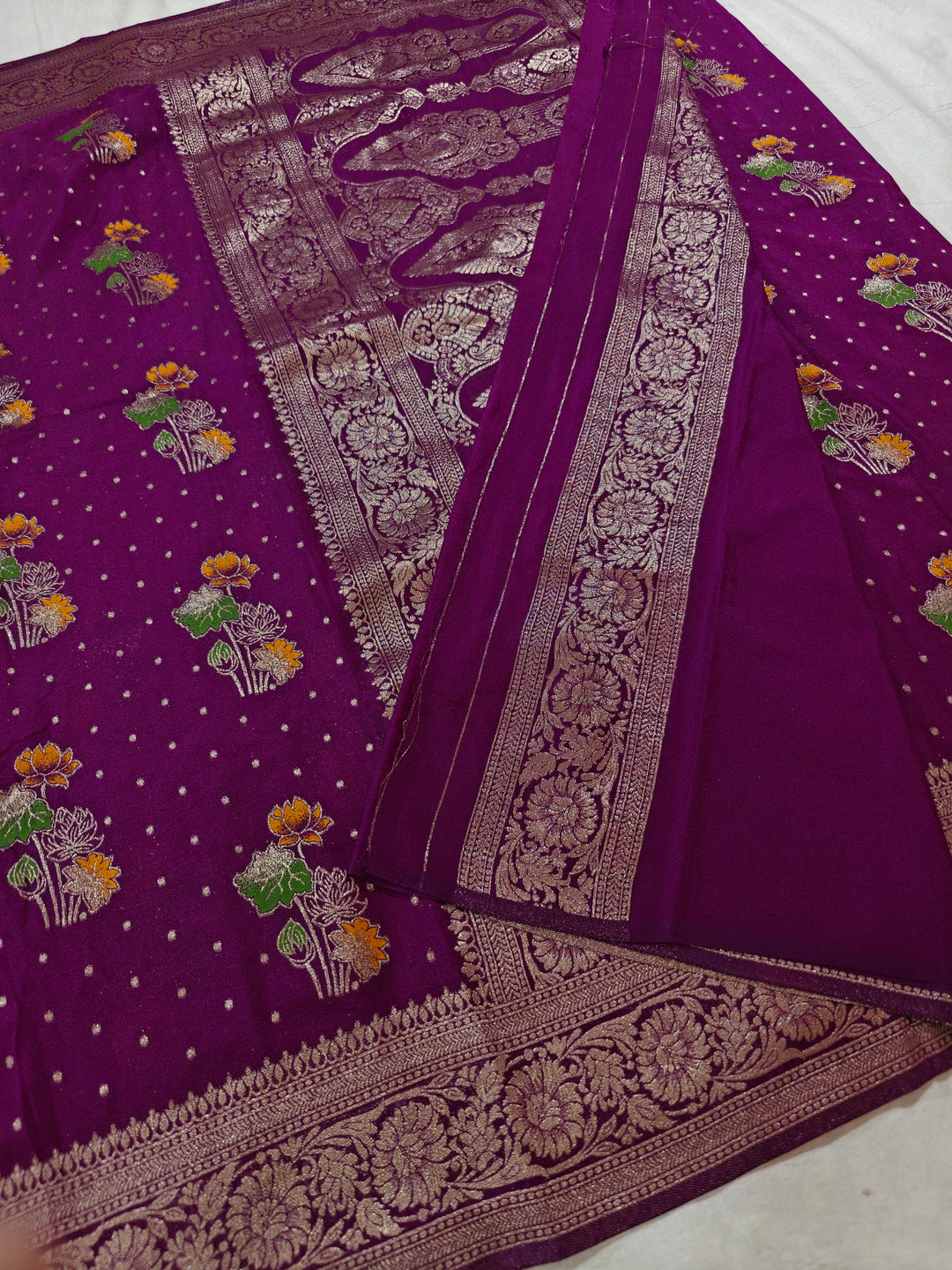 KHADDI GEORGETTE IN MAGENTA COLOUR WITH PANCHRANG BOOTA