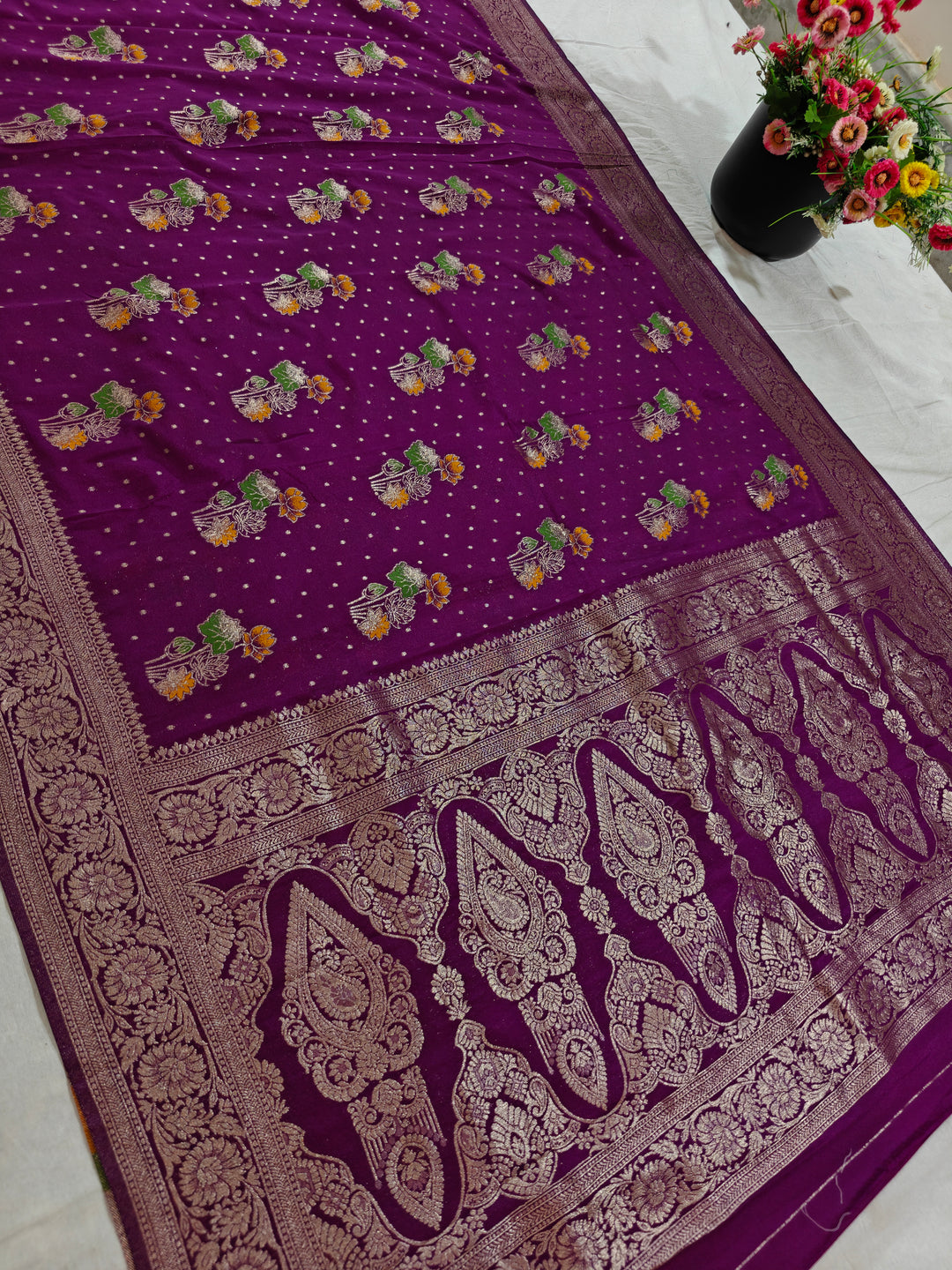 KHADDI GEORGETTE IN MAGENTA COLOUR WITH PANCHRANG BOOTA