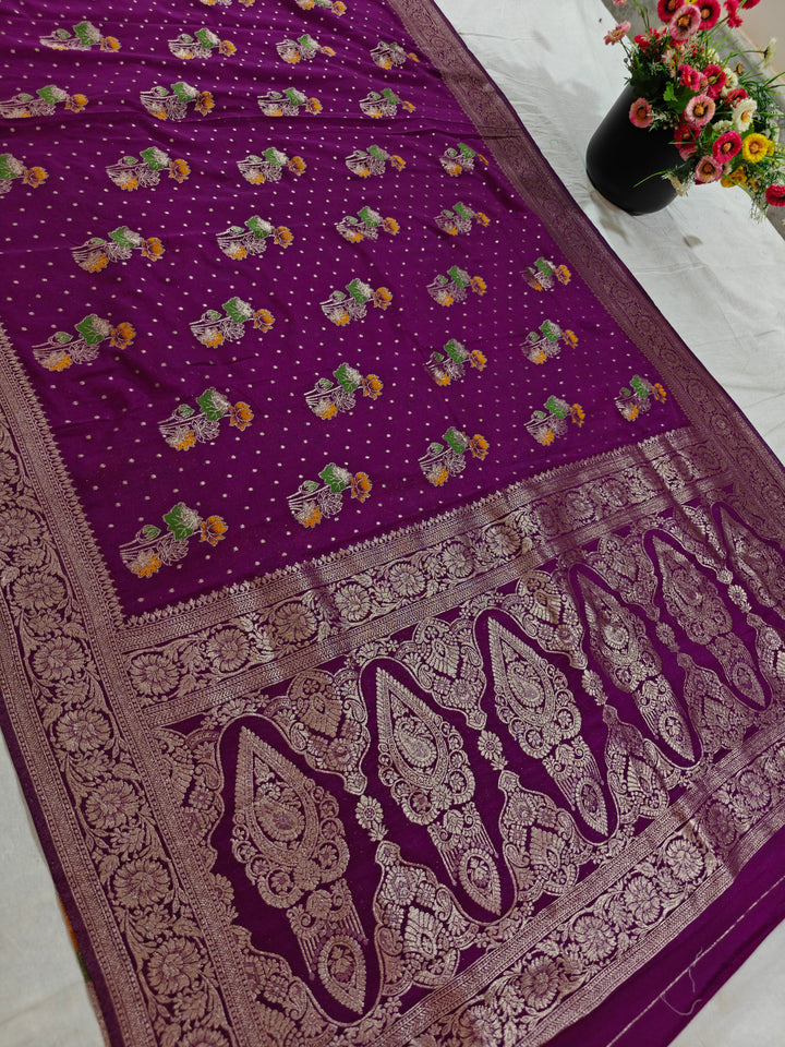 KHADDI GEORGETTE IN MAGENTA COLOUR WITH PANCHRANG BOOTA