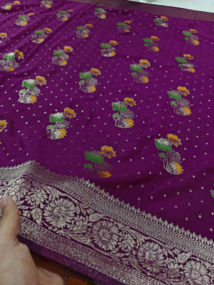 KHADDI GEORGETTE IN MAGENTA COLOUR WITH PANCHRANG BOOTA