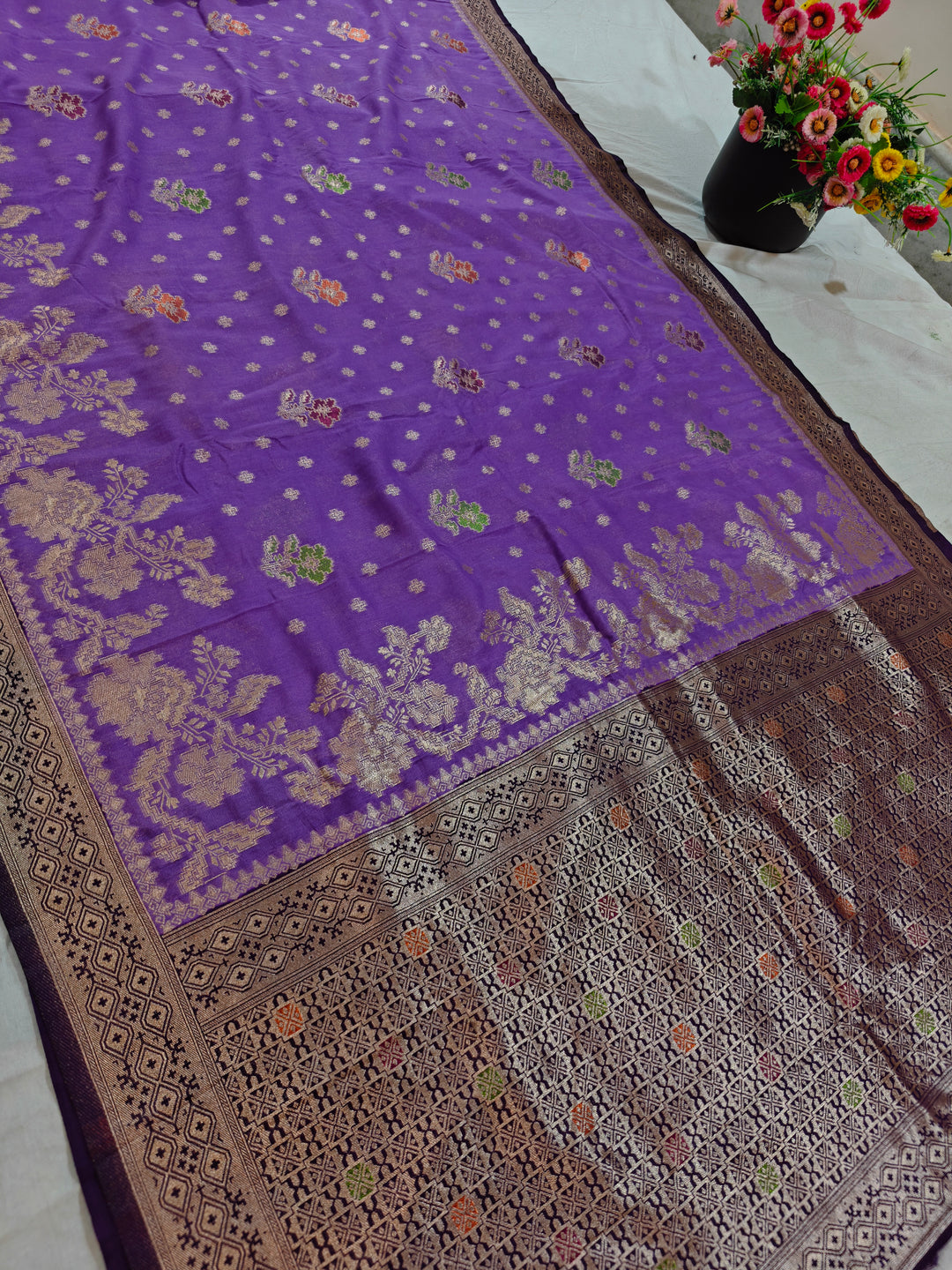 KHADDI GEORGETTE IN LAVENDER WITH