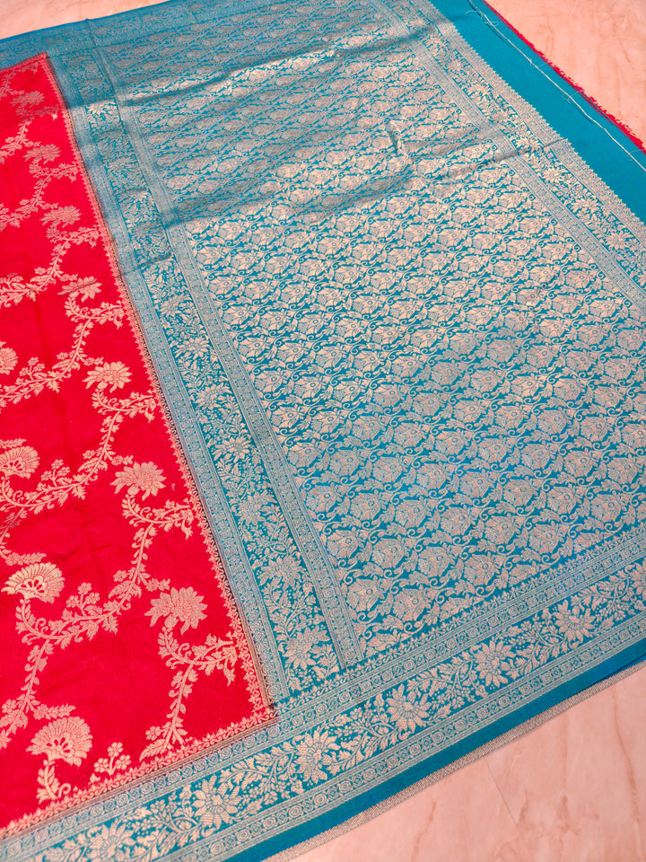 PAPER SILK IN RED WITH SKY BLUE BORDER