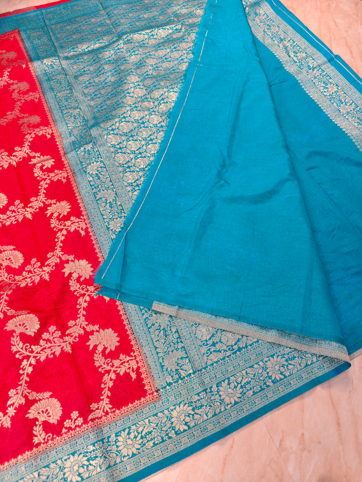 PAPER SILK IN RED WITH SKY BLUE BORDER